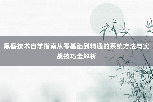 黑客技术自学指南从零基础到精通的系统方法与实战技巧全解析