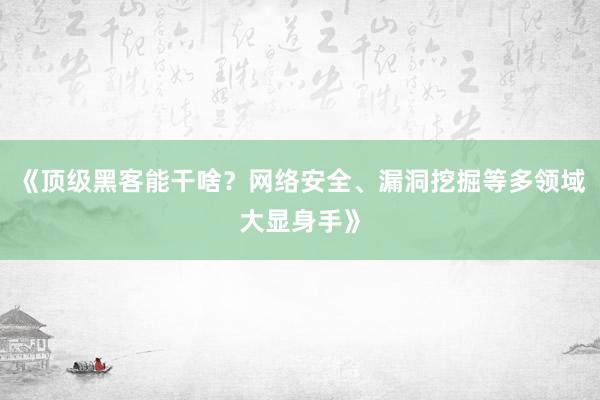 《顶级黑客能干啥？网络安全、漏洞挖掘等多领域大显身手》